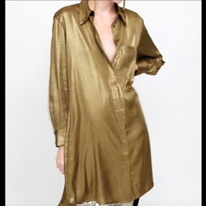 Zara gold shirt dress